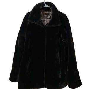 Vintage Dennis Basso Black Long Sleeve Faux Fur Coat Size Medium